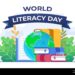 International Literacy Day flat vector illustration banner with books ...